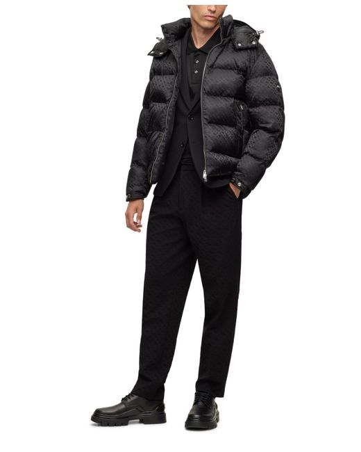 Boss Black Monogram-jacquard Quilted Puffer Jacket for men