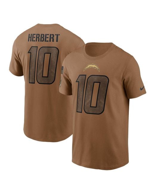 Nike Brown Justin Herbert Distressed Los Angeles Chargers 2023 Salute To Service Name And Number T-shirt for men