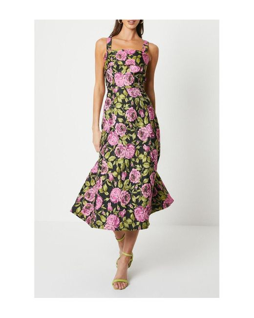 Coast White Wide Strap Jacquard Midi Dress