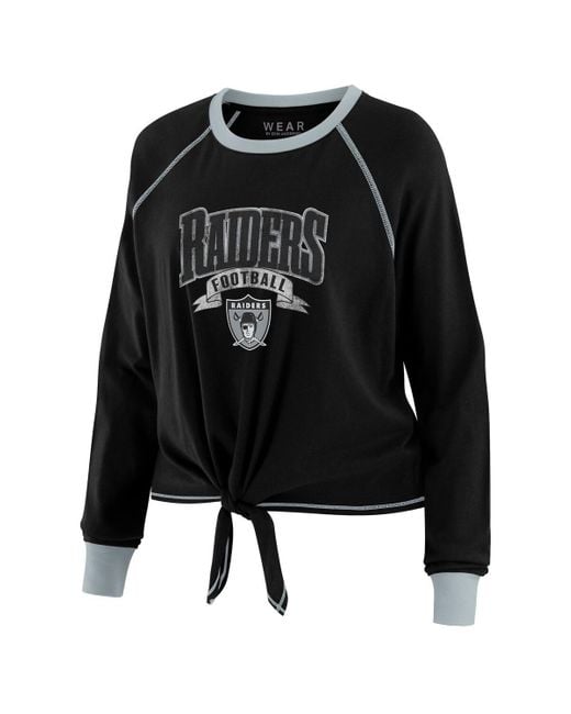 WEAR by Erin Andrews Black/gray Las Vegas Raiders Plus Size Tie-front Long Sleeve Top