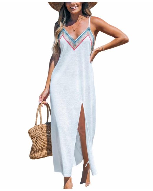 CUPSHE White Rainbow Crochet V-neck Cover-up Beach Dress