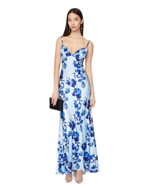 Mac Duggal Blue Floral Print Cami Slip Gown