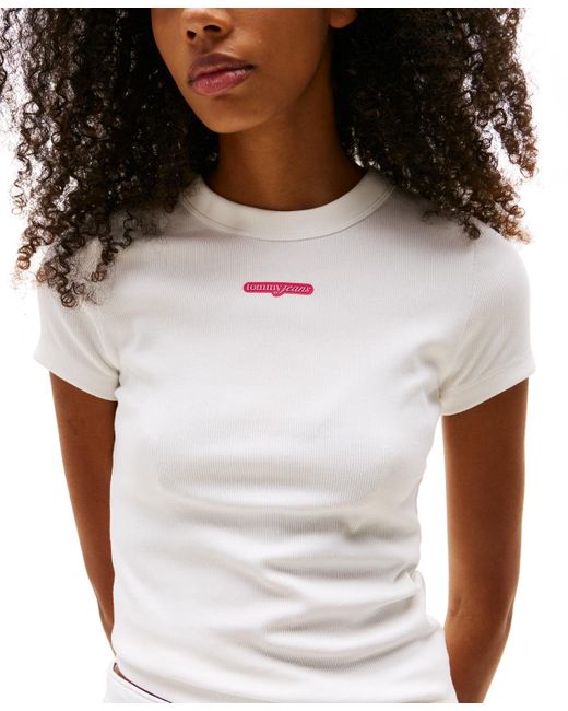 Tommy Hilfiger White Slim-fit Ribbed Script-label T-shirt