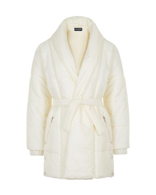 Nocturne White Belted Puffer Coat