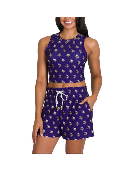 Concepts Sport Purple Minnesota Vikings Gauge Allover Print Cropped Tank Top Shorts Sleep Set