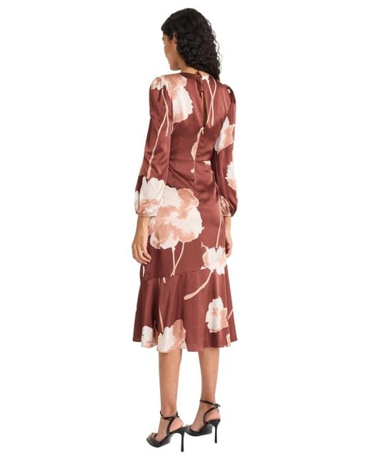 Maggy London Red Long Sleeve Flower Midi Dress