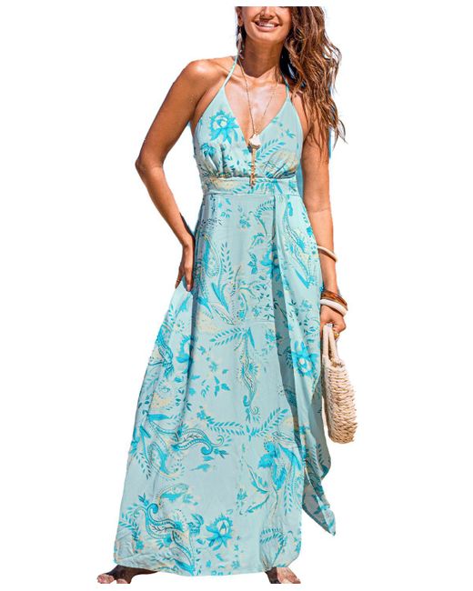 CUPSHE Blue Dusk Delight Tropical Maxi Beach Dress