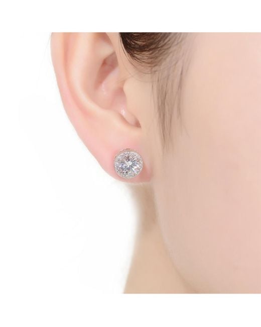 Genevive Jewelry White Sterling Silver Round Cubic Zirconia Milgrain Set Halo Stud Earrings