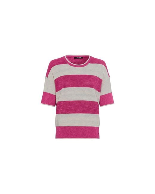 Olsen Pink Cotton Blend Striped Pullover