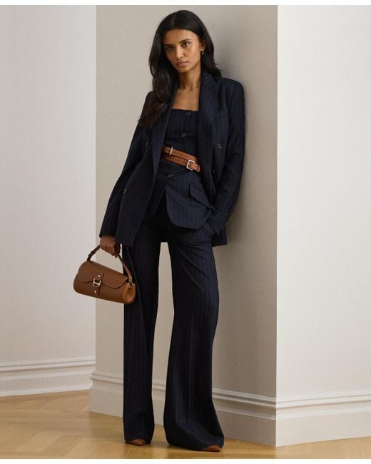 Ralph Lauren Blue Suiting-ryen Double-breasted Pinstripe Twill Blazer