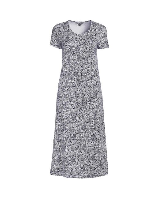 Lands' End Gray Cotton Short Sleeve Midcalf Nightgown