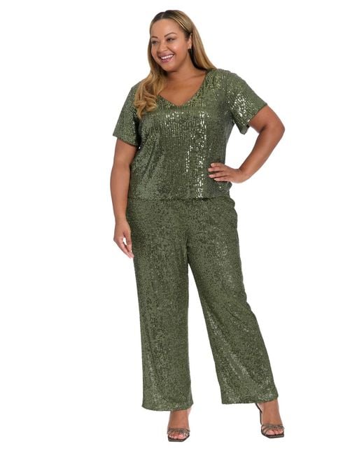 Muse Green Plus Size Sequin Pull On Pants