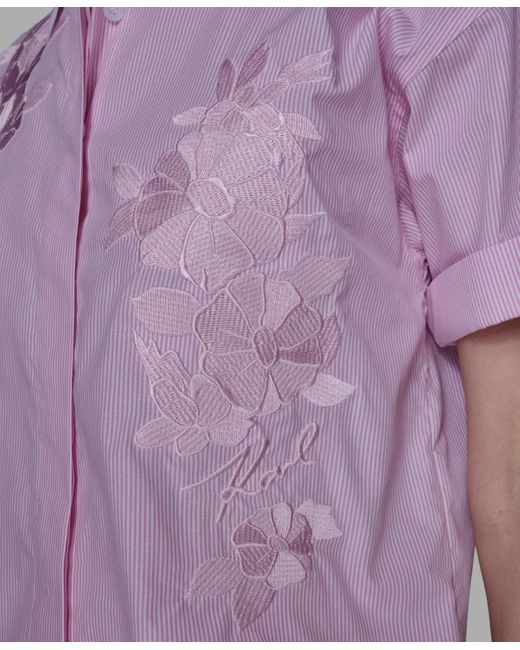 Karl Lagerfeld Purple Striped Floral Detail Top