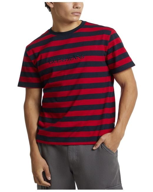 Guess Regular-fit Stripe Embroidered Logo Graphic T-shirt for men