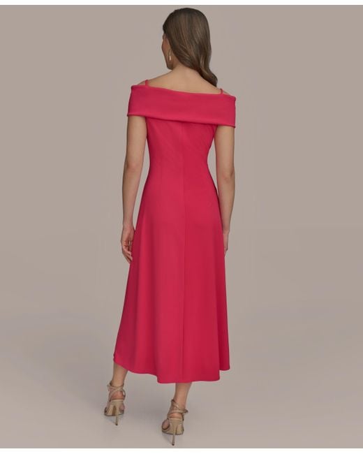 Donna Karan Criss-cross Off-shoulder Dress in Pink | Lyst