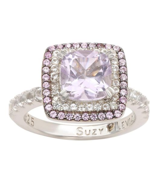 SUZY LEVIAN NEW YORK White Suzy Levian Sterling Silver Cushion Cut Topaz And Sapphire Double Halo Ring