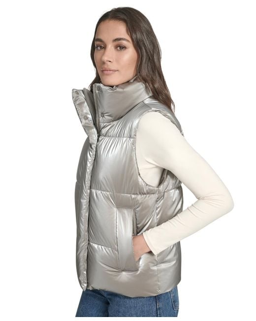 Levi's Gray Regular Stand Collar Puffer Vest Jacket