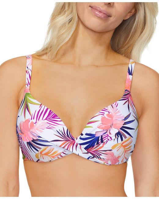 Island Escape Purple Gemini Tropical-print Push-up Bikini Top