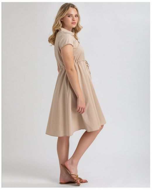 PIETRO BRUNELLI MATERNITY Natural Maternity Poplin Nursing Friendly Button-front Drawstring Viola Shirt Dress