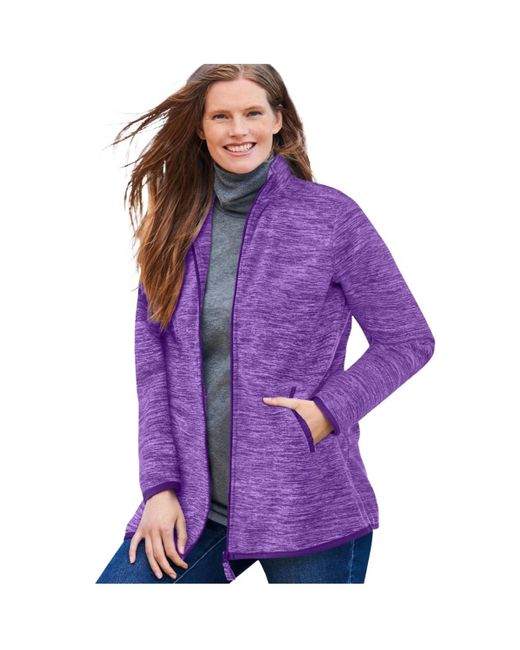 Woman Within Purple Plus Size Zip-front Microfleece Jacket