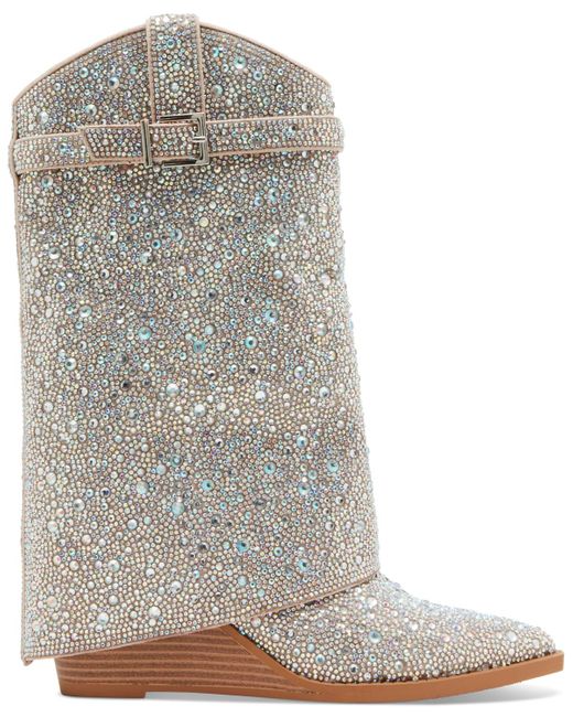 Madden Girl Gray Joe Rhinestone Cuffed Wedge Western Dress Booties