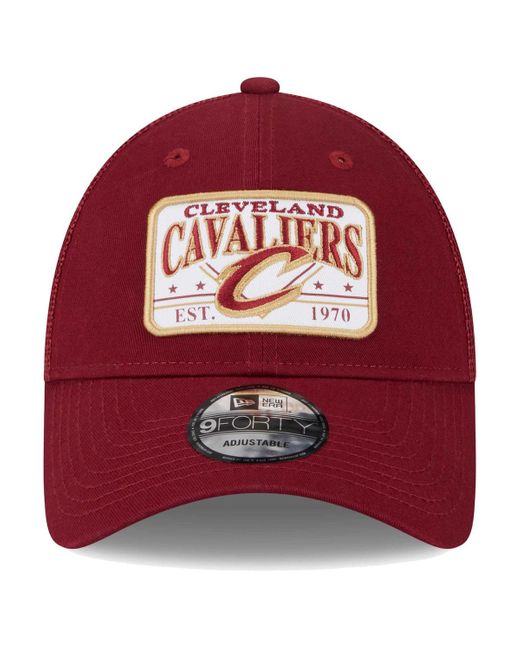 KTZ Red Cleveland Cavaliers Plate Oversized Patch Trucker 9forty Adjustable Hat for men