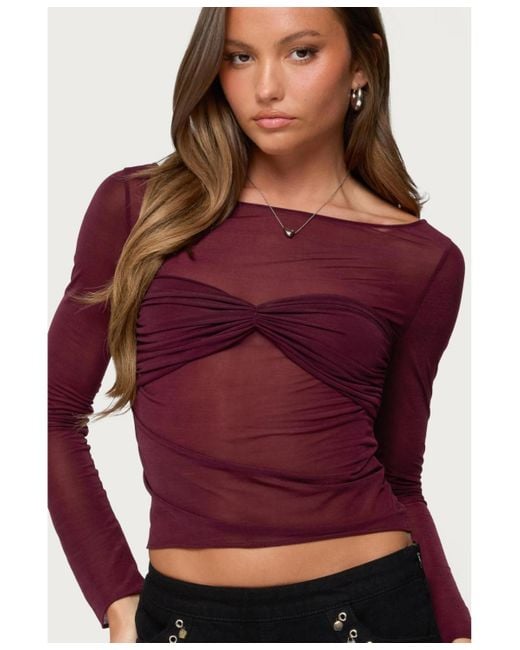 Edikted Women's Oona Sheer Gathered Long Sleeve Top