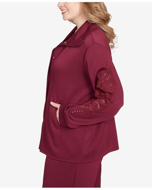 Ruby Rd Plus Size Embroidered Floral Cutout Snap Jacket