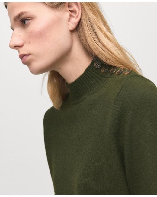 Mango Green Button Perkins-neck Sweater