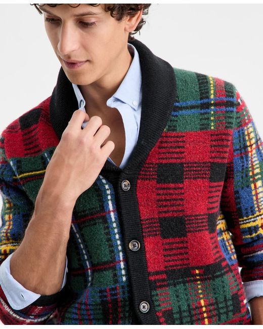 Club Room Red Holiday Blocked Shawl Sweater for men