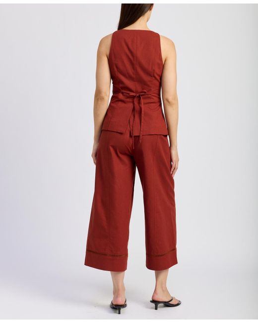 En Saison Red Megumi Cotton Linen Sleeveless Button-front Top