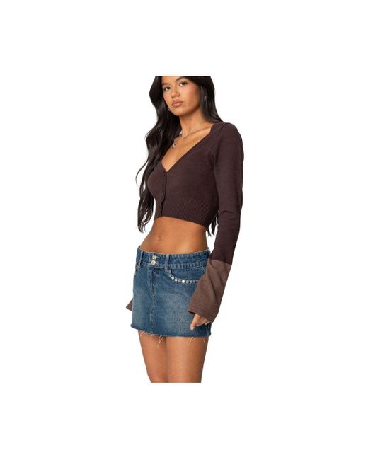 Edikted Blue Color Block Flared Sleeve Cardigan