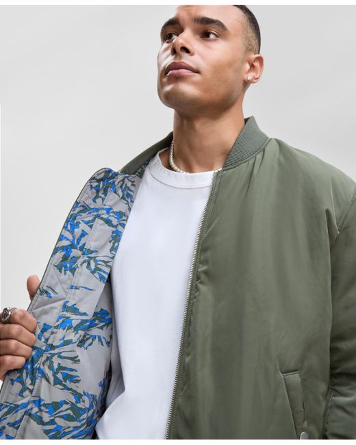 Mode Of One Green Relaxed-fit Reversible Bomber Jacket for men