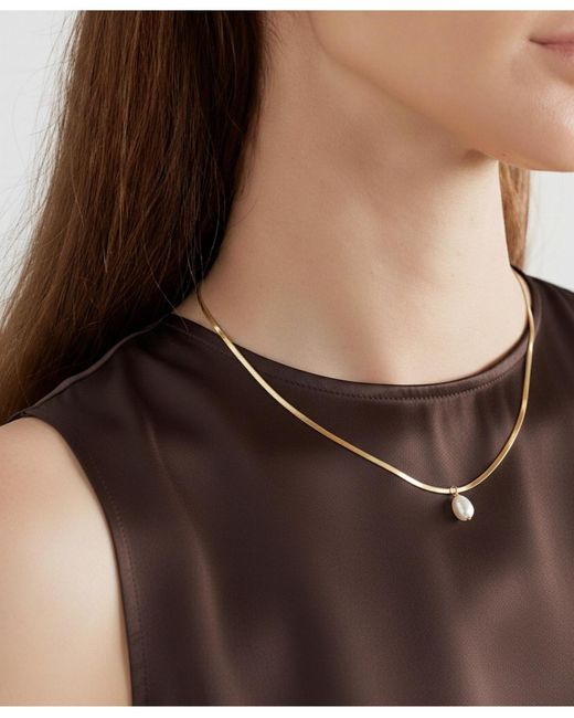 Joey Baby White 2-pc. Set Handcrafted Sleek Snake Chain With Pearl Necklace And Earrings