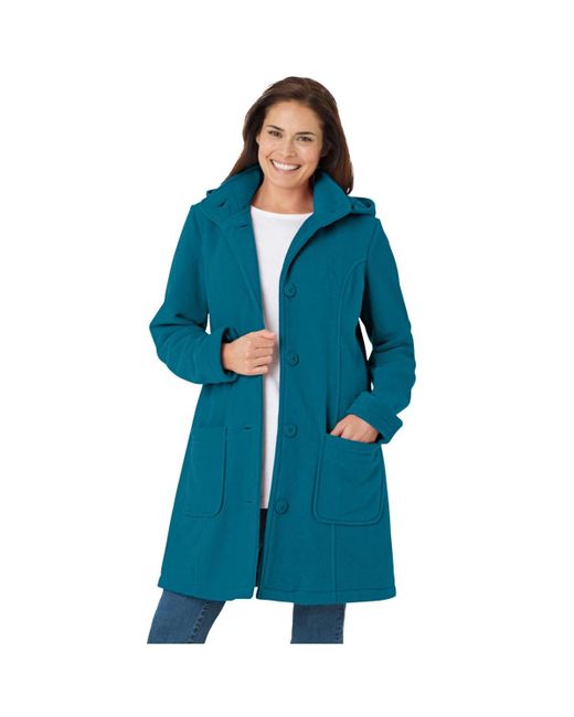 Woman Within Blue Within Hooded A-line Fleece Coat