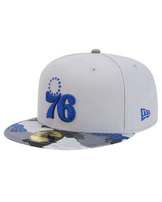 KTZ Blue Philadelphia 76ers Active Color Camo Visor 59fifty Fitted Hat for men