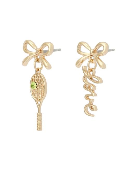Betsey Johnson White Faux Stone Tennis Racquet Love Mismatch Earrings