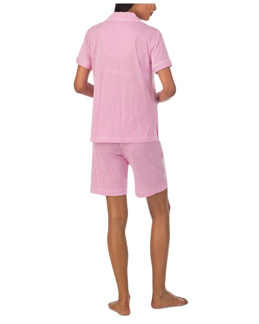 Lauren by Ralph Lauren Red 2-pc. Short-sleeve Notch-collar Bermuda Pajama Set
