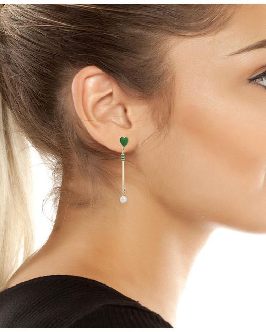 Betsey Johnson Green Faux Mother Of Pearl Stone Golf Club Drop Earrings