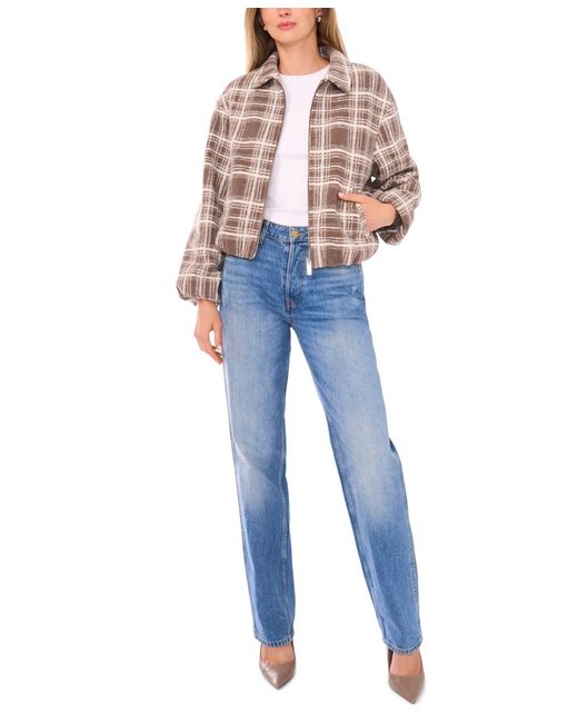 Vince Camuto Blue Collared Neck Cropped Bubble Jacket