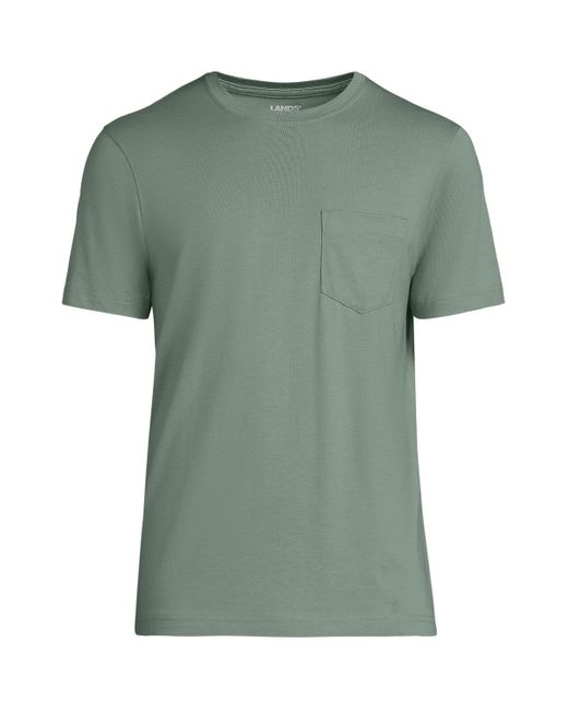 Lands' End Green Short Sleeve Cotton Supima Tee With Pocket for men