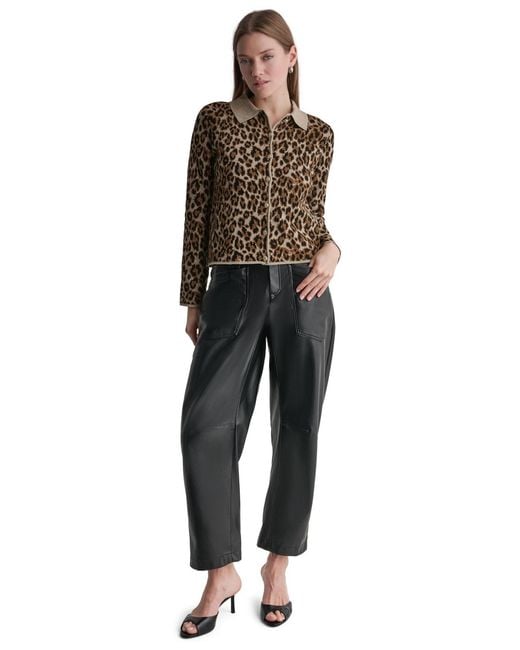 BCBGMAXAZRIA Brown Leopard-print Button-front Fitted Cardigan
