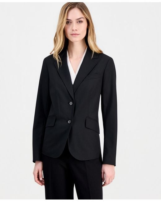 Anne Klein Black Bi-stretch Two-button Blazer