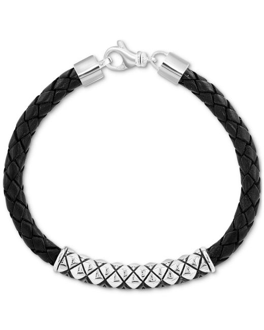 Effy Effy Black Spinel Woven Black Leather Bracelet (1/6 Ct. T.w. for men