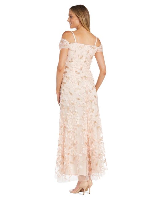 R & M Richards Pink Embellished 3d Appliqued Gown