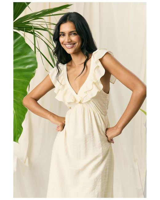 The Good Journey Natural Flutter-sleeve Tie-back Midi Dress