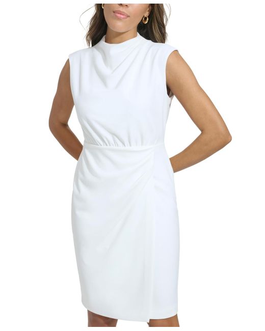 Calvin Klein White Mock-neck Sleeveless Sheath Dress
