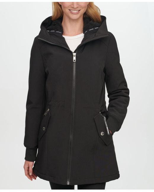 Calvin Klein Fleece-lined Hooded Raincoat in Black | Lyst