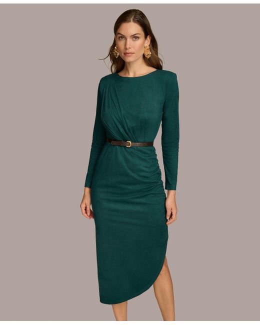 Donna Karan Boat-neck Side-shirred Dress in Green | Lyst