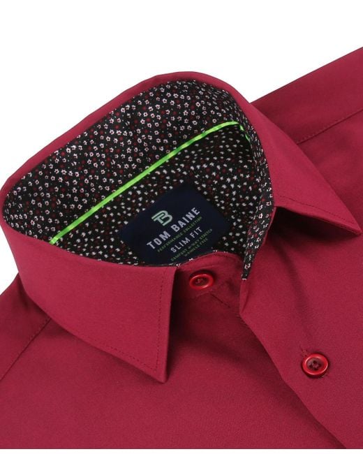 Tom Baine Red Slim Fit Performance Solid Button Down Shirt for men